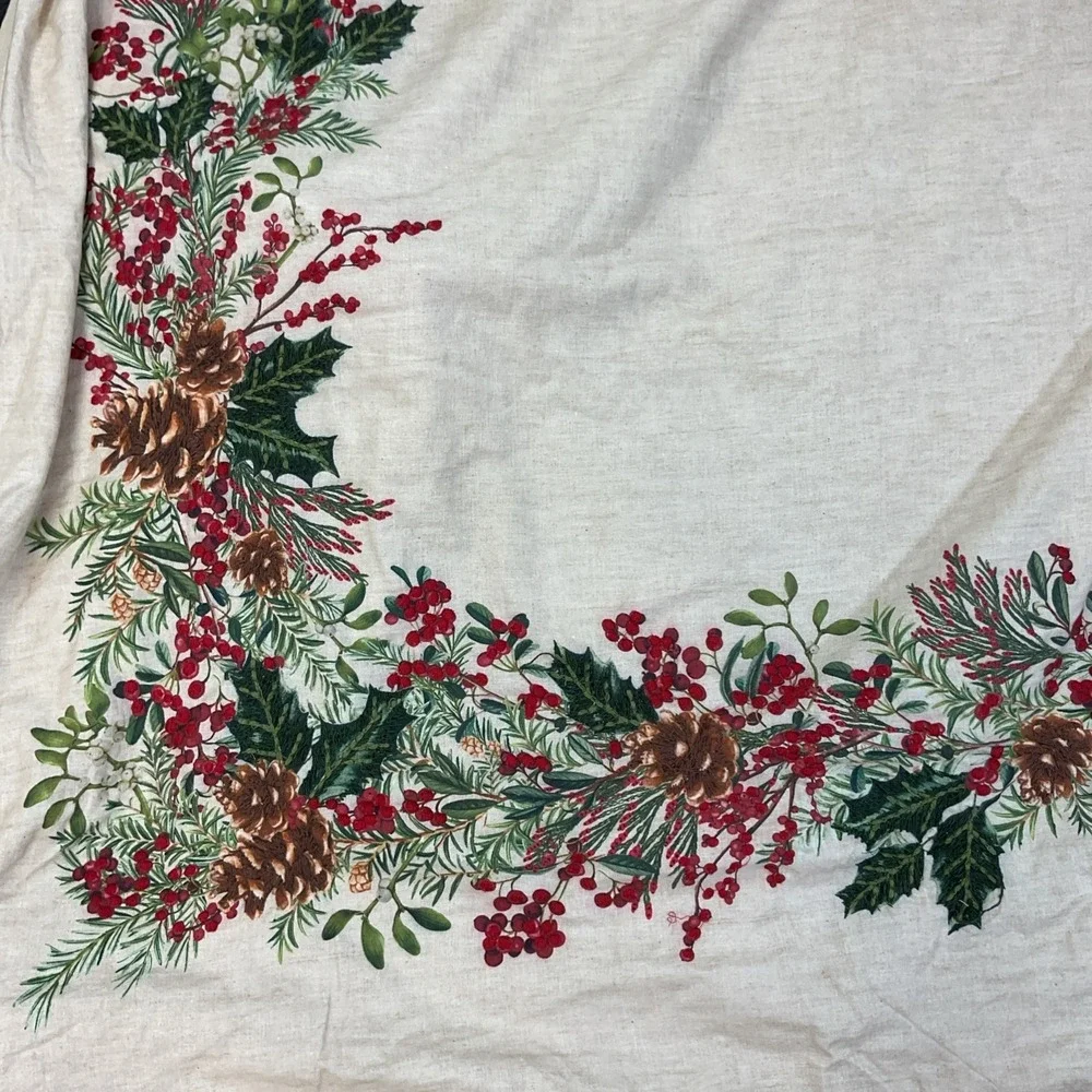 Pottery Barn Holly Berry Wreath Embroidered Duvet Full/ Queen Christmas Holiday
